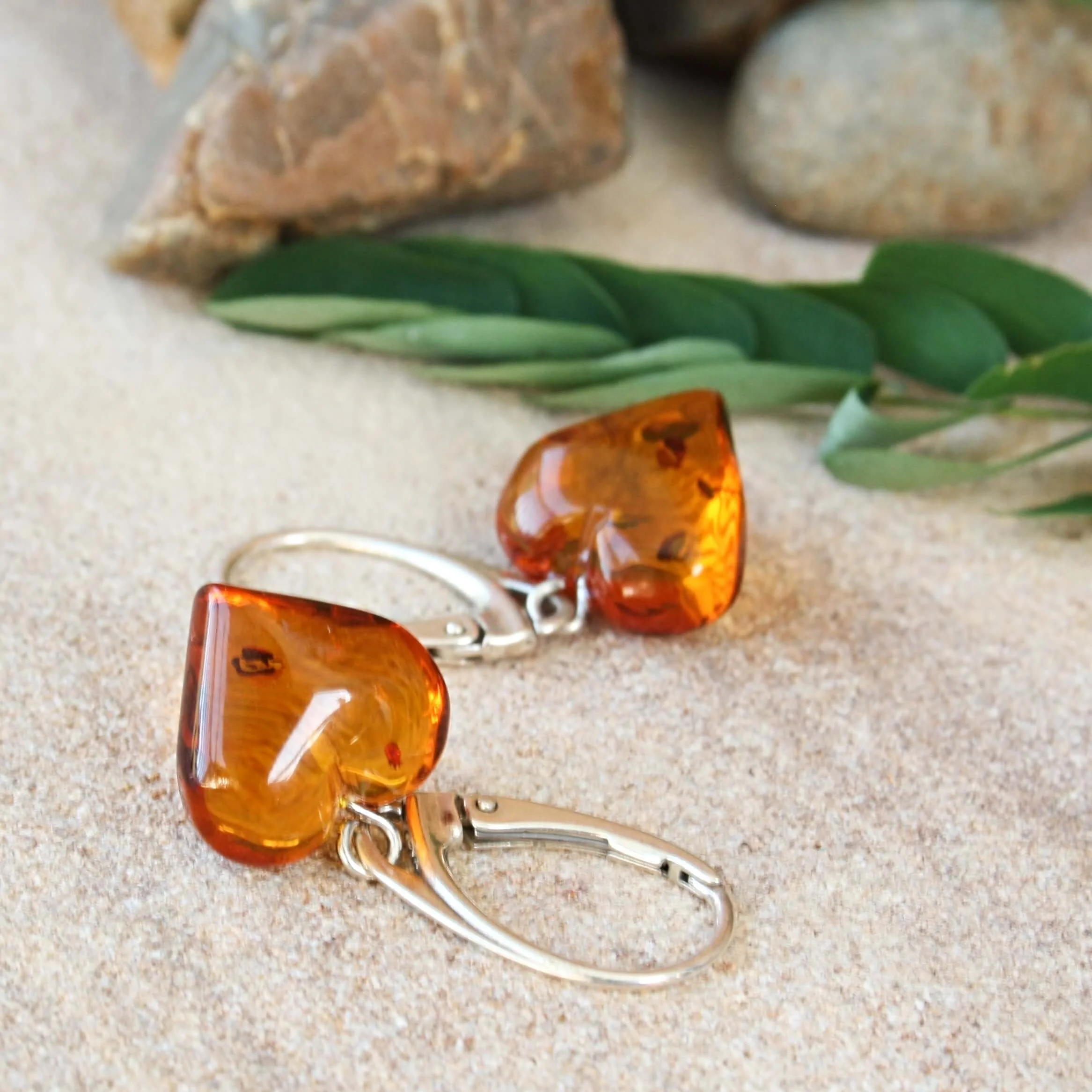 Honey Baltic Amber Heart Earrings Aspire Gallery